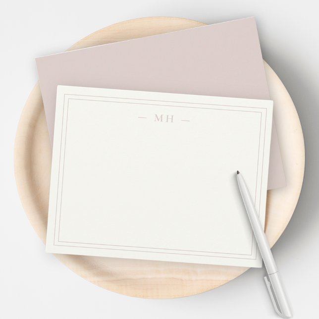 Minimalist Ivory & Rose Two Border Monogram Card (Creator Uploaded)