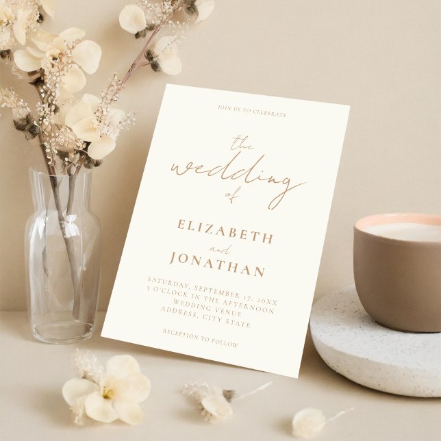 Minimalist Ivory Tan Elegant Calligraphy Wedding Invitation (Creator Uploaded)