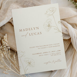 Minimalist Ivory Taupe Floral Monogram Wedding Invitation