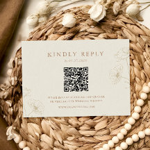 Minimalist Ivory Taupe Floral Wedding QR Code