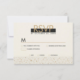 Minimalist Ivory Terrazzo Wedding RSVP Card