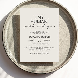 Minimalist Ivory Tiny Human Shindig Baby Shower Invitation
