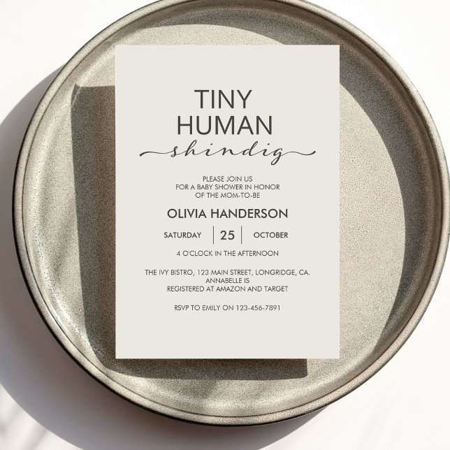  Minimalist Ivory Tiny Human Shindig Baby Shower Invitation (Creator Uploaded)