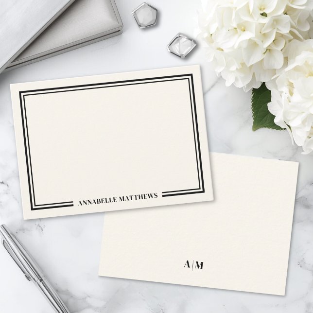 Minimalist Ivory Two Border Monogram Card (Minimalist Ivory Two Border Monogram Note Card)