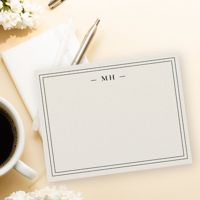 Minimalist Ivory Two Border Monogram Note Card (Creator Uploaded)