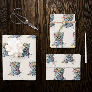 Minimalist Ivory Watercolor Leopard Pattern Wrapping Paper Sheet