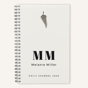Minimalist Ivory White Botanical Fern Custom Name Notebook