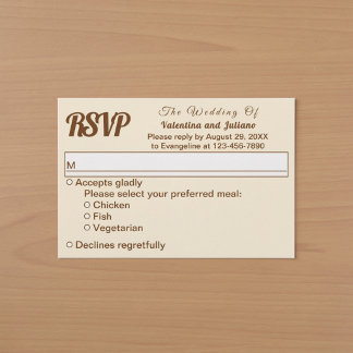 Minimalist Ivory with Brown Text Wedding RSVP Card