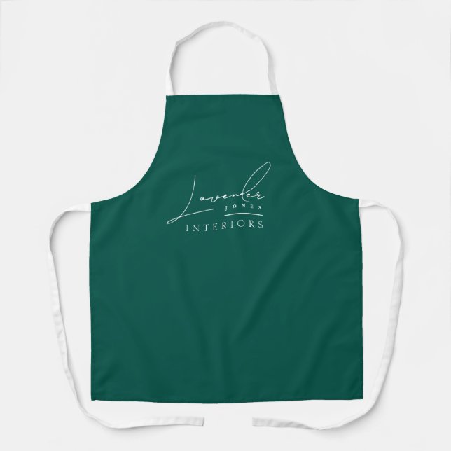 Minimalist Jade Green Modern Script Business Logo Apron (Front)