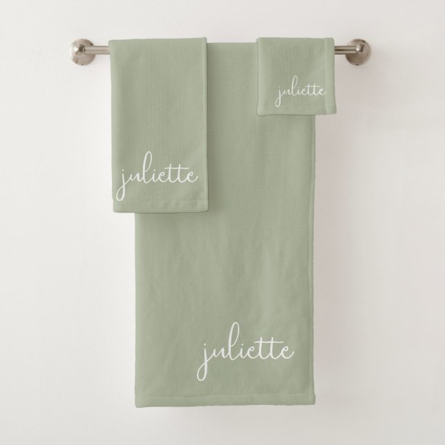 Minimalist Jade Sage Personalised Bath Towel Set (Insitu)