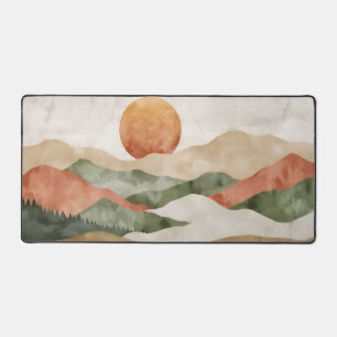 Minimalist Japandi Watercolor Mountain Landscape Desk Mat