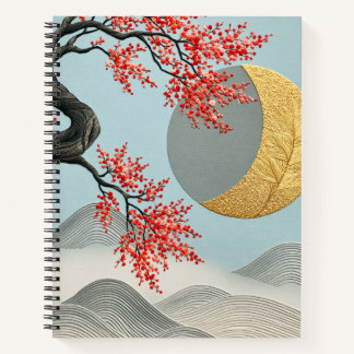 Minimalist Japanese Cherry Blossom Moon Landscape Notebook