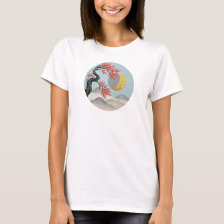 Minimalist Japanese Cherry Blossom Moon Landscape T-Shirt