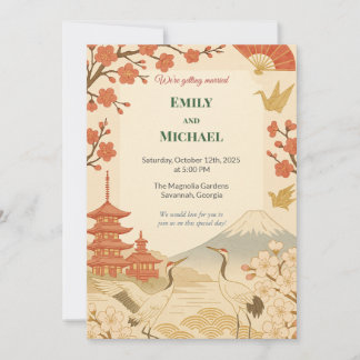 Minimalist Japanese Cherry Blossom Wedding Invitation