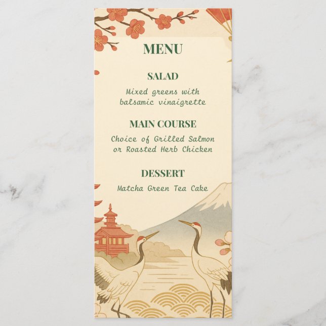Minimalist Japanese Cherry Blossom Wedding Menu (Front)