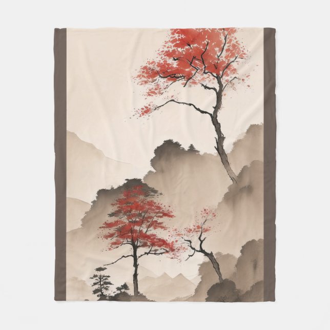 Minimalist Japanese Coastline Fleece Blanket (Front)
