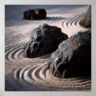 Minimalist Japanese Zen Garden - Raked Gravel & Ro Poster