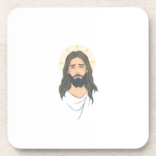 Minimalist Jesus with Blue Eyes – Pastel Christian Coaster