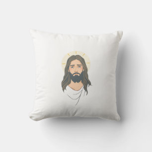 Minimalist Jesus with Blue Eyes – Pastel Christian Cushion