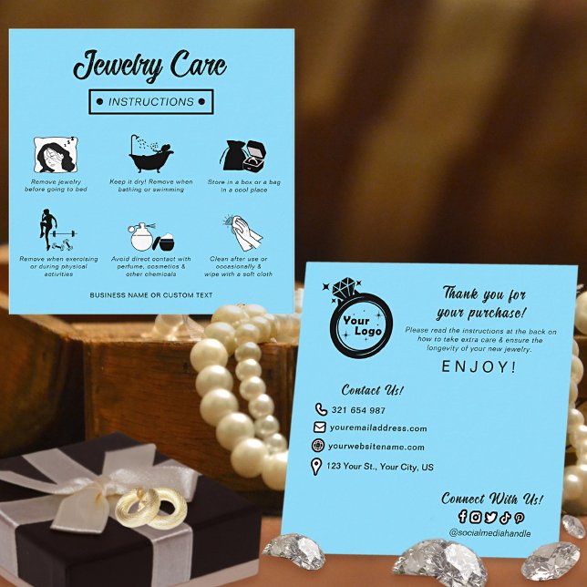 Minimalist Jewellery Care Guide Light Blue Add Log Enclosure Card (Creator Uploaded)