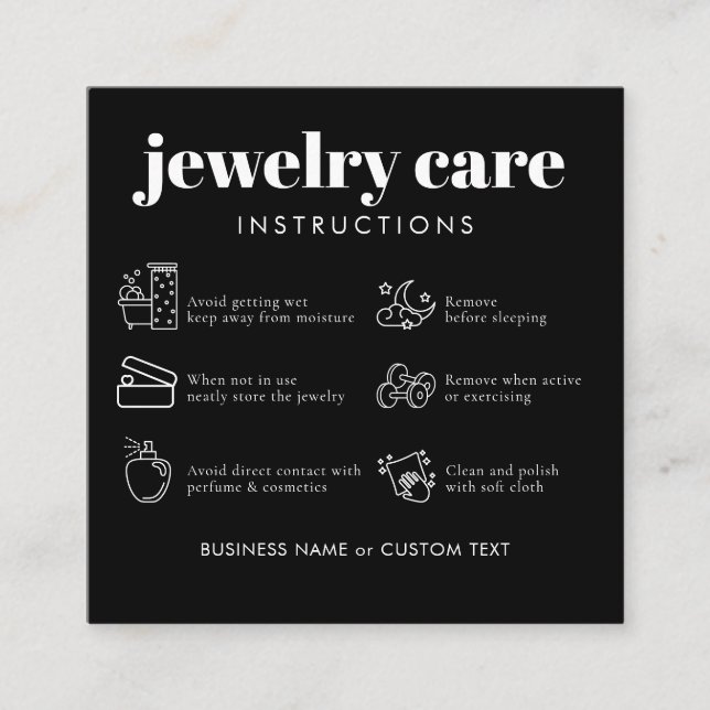 Minimalist Jewellery Care Thank You Business Black Enclosure Card (Front)