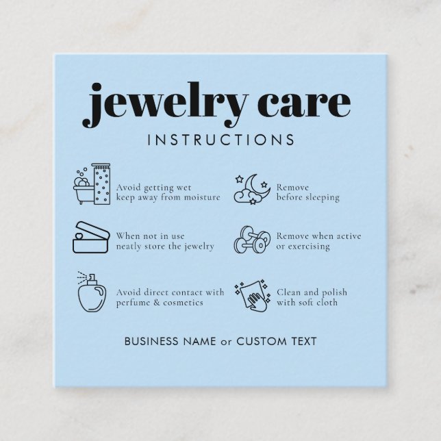 Minimalist Jewellery Care Thank You Business Blue Enclosure Card (Front)