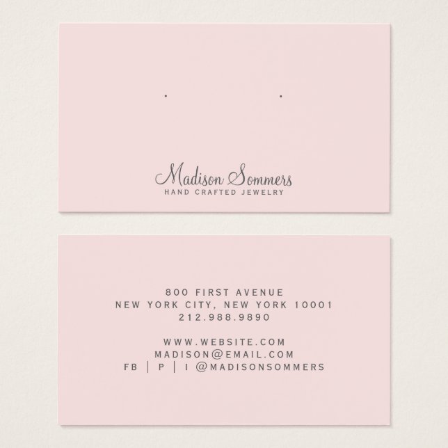 Minimalist Jewellery Display Cards Blush Pink  (Front & Back)