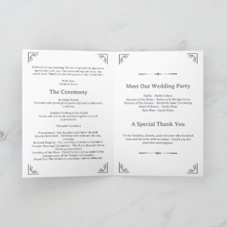 Minimalist Jewish Wedding Program Programme