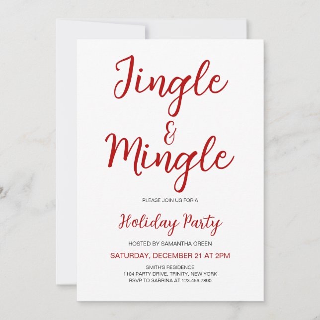 Minimalist Jingle and Mingle Christmas Party Invitation (Front)