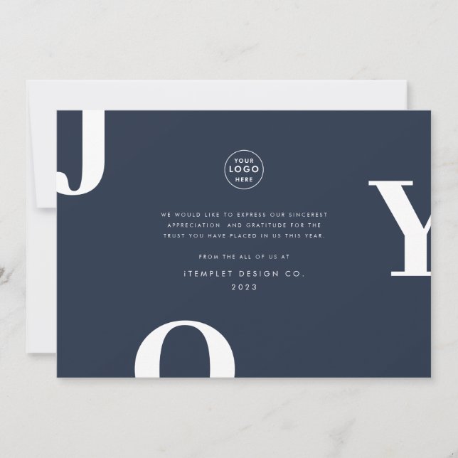 Minimalist Joy Christmas Company Business Logo Holiday Card (Front)