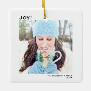 Minimalist Joy Simple Christmas Holiday Photo Ceramic Ornament