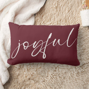 Minimalist Joyful Modern Calligraphy Burgundy Lumbar Cushion