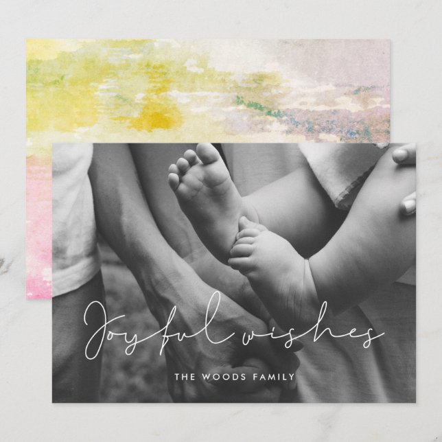 Minimalist Joyful Wishes Overlay Photo Holiday Card (Front/Back)