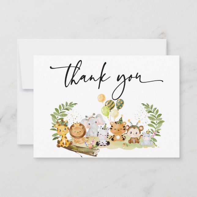 Minimalist Jungle Party Baby Shower Thank You Card (Front)