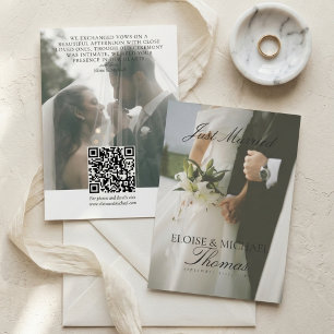 Minimalist Just Married 2 Photo QR Code Wedding Announcement