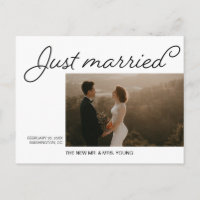 Minimalist Just Married Wedding Announcement Photo