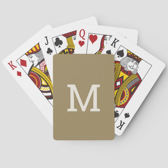 Minimalist Khaki Taupe Monogram Playing Cards (Back)