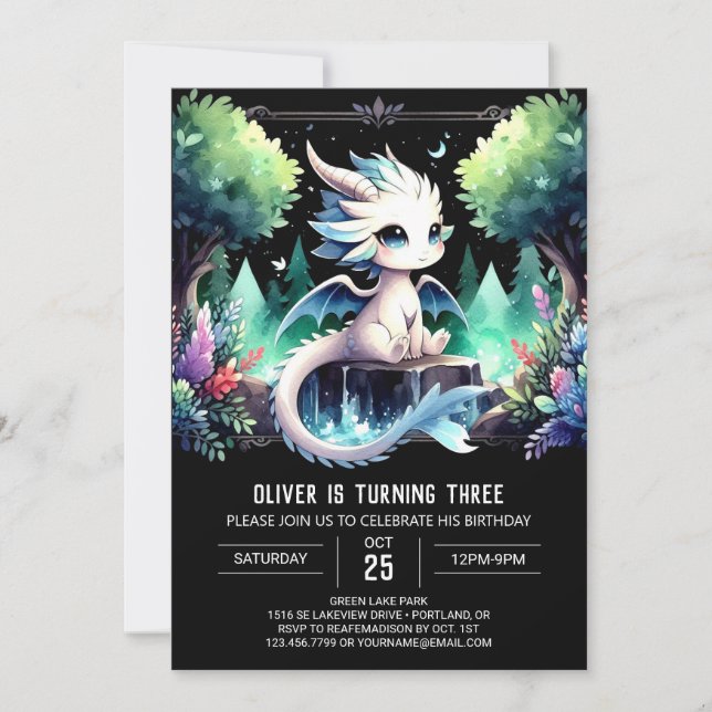 Minimalist Kids Dragon Birthday Invitation (Front)
