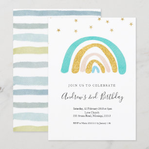 Minimalist Kid's Rainbow Birthday for boy Invitation