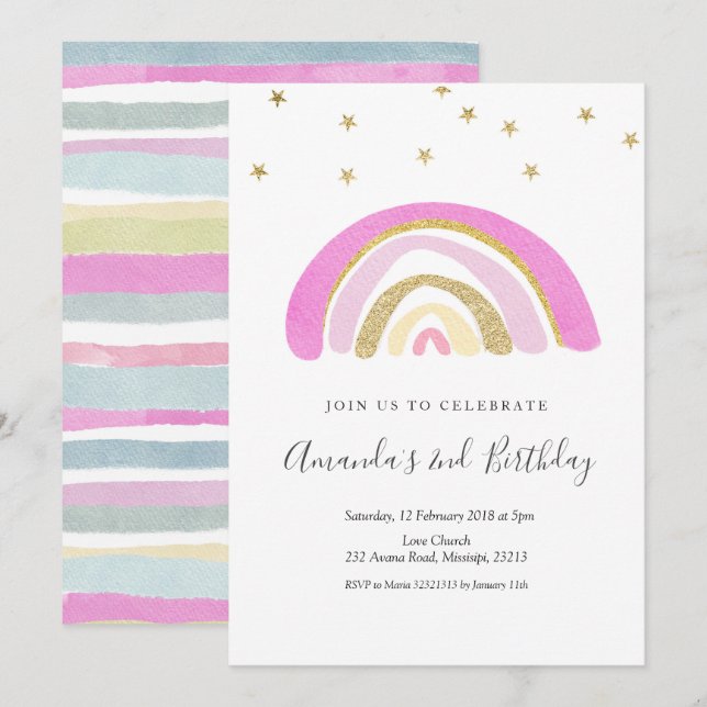 Minimalist Kid's Rainbow Birthday Invitation (Front/Back)