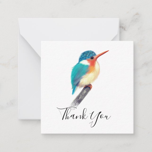 Minimalist Kingfisher Bird Thank You Note Cards (Front)