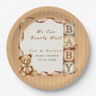 Minimalist Kraft Brown and Cream Striped Paper Plate