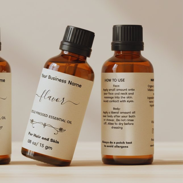 Minimalist Kraft Essential Oil Bottle Label (Creator Uploaded)
