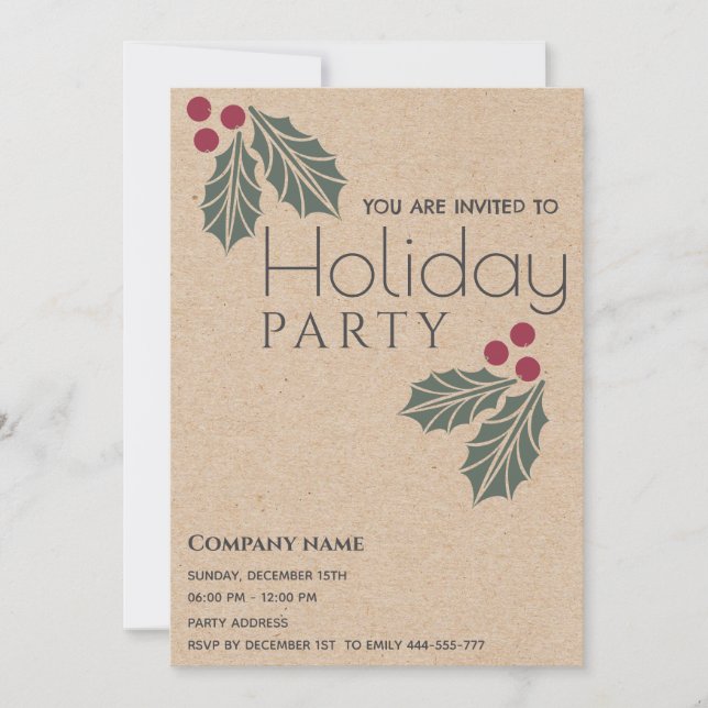 Minimalist kraft holy berry corporate Holiday  Invitation (Front)