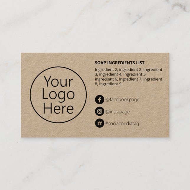 Minimalist Kraft Ingredients Instructions Logo Business Card (Front)