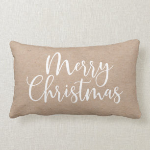 Minimalist Kraft Merry Christmas Script Lumbar Cushion