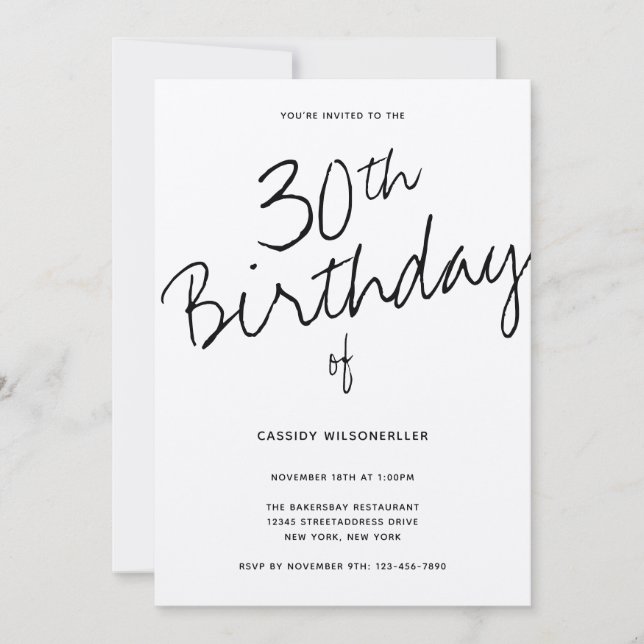 Minimalist Kraft Paper 30th Birthday Invitation (Front)