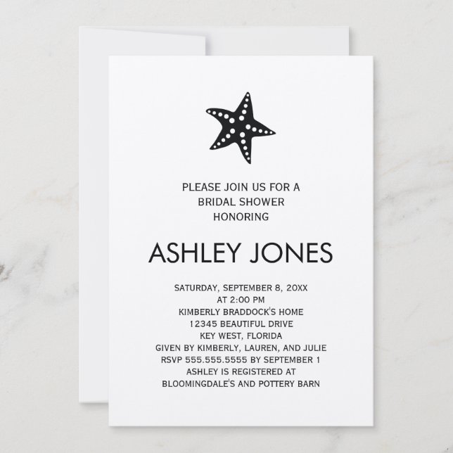 Minimalist Kraft Starfish Bridal Shower Invitation (Front)