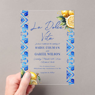 Minimalist La Dolce Vita Italian Lemon Wedding  Acrylic Invitations