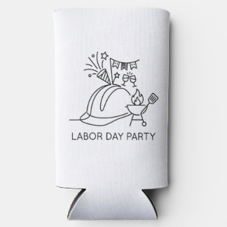 Minimalist Labour Day Party Hard Hat & Grill Line Seltzer Can Cooler